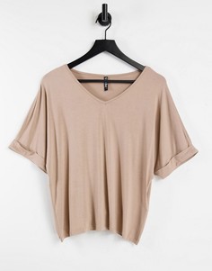 Бежевая oversized-футболка с V-образным вырезом Pieces-Светло-бежевый цвет