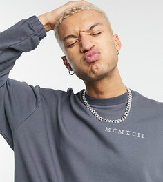 Свитшот с вышитыми римскими цифрами с эффектом металлик от комплекта ASOS DESIGN-Серый