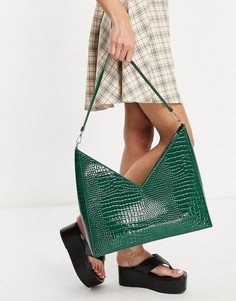 Зеленая сумка на плечо с фактурой под крокодиловую кожу и декоративной отделкой Ego x Maura-Зеленый цвет ЭГО