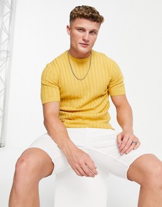 Облегающая футболка в рубчик горчичного цвета ASOS DESIGN-Желтый