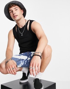 Черная обтягивающая майка из двух слоев ASOS DESIGN-Черный цвет