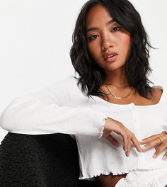 Белый свободный топ в рубчик на пуговицах ASOS DESIGN Petite