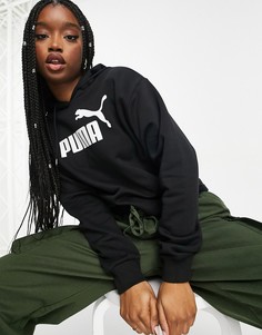 Черный укороченный худи с логотипом PUMA Elevated Ess-Черный цвет