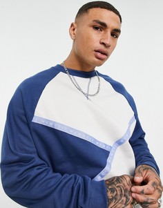 Oversized-свитшот в стиле колор-блок с тесьмой и цифрами (от комплекта) ASOS DESIGN-Темно-синий