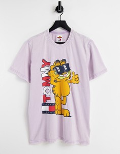 Сиреневая футболка в стиле унисекс с принтом на спине Tommy Jeans X Garfield-Фиолетовый цвет