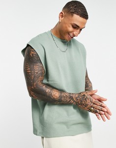 Майка в стиле oversized цвета хаки из легкой вафельной ткани ASOS DESIGN-Зеленый цвет