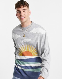 Вязаный джемпер серого цвета с пейзажным узором ASOS DESIGN-Серый