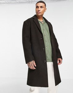 Коричневое длинное пальто свободного кроя из материала с добавлением шерсти ASOS DESIGN-Коричневый цвет