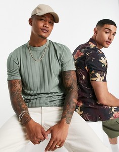 Футболка цвета хаки в рубчик ASOS DESIGN-Зеленый цвет