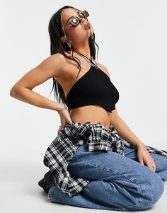 Черный кроп-топ в стиле косынки с бретелью вокруг шеи Bershka-Черный цвет