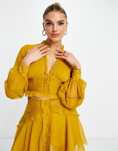 Топ с оборками, мелкими складками и кружевом (от комплекта) ASOS DESIGN-Желтый