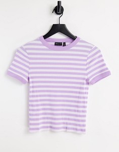 Узкая футболка в рубчик и бело-сиреневую полоску ASOS DESIGN-Multi