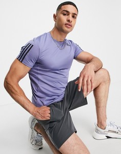 Фиолетовая футболка с тремя контрастными полосками adidas Training-Фиолетовый цвет