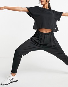 Черные свободные брюки для йоги adidas-Черный цвет