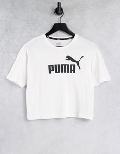 Белая укороченная футболка с логотипом Puma Essentials-Белый