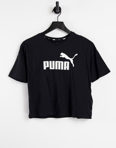 Черная укороченная футболка с логотипом Puma Essentials-Черный цвет