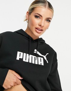 Черный укороченный худи с логотипом Puma Essentials