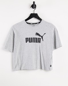 Серая укороченная футболка с логотипом Puma Essentials-Серый