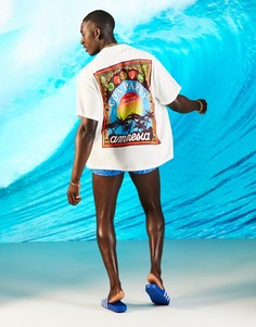 Свободная рубашка цвета экрю с отложным воротником и принтом "Ibiza" ASOS DESIGN Amnesia-Светло-бежевый