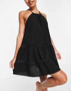 Черное пляжное ярусное платье мини с завязкой на шее River Island-Черный цвет
