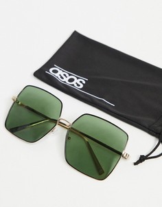 Солнцезащитные очки в блестящей черной оправе с линзами G15 в стиле 70-х ASOS DESIGN-Черный цвет