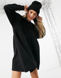 Черное платье-худи мини из смесового органического хлопка Monki Mailin-Черный