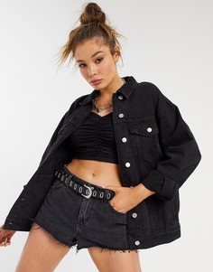 Черная джинсовая куртка в стиле "oversized" из органического хлопка Bershka-Черный цвет