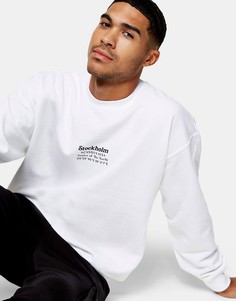 Белый свитшот с надписью "Stockholm" Topman