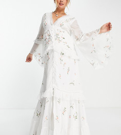 Ярусное платье макси с цветочной вышивкой, необработанными краями и пуговицами ASOS DESIGN Maternity-Белый