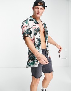 Рубашка с короткими рукавами, отложным воротником и гавайским принтом персикового и белого цвета Tommy Hilfiger-Multi