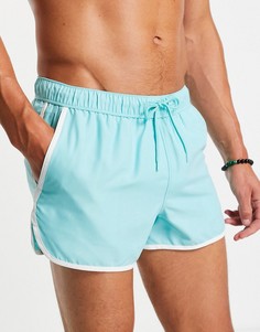 Зеленые шорты для плавания с белой окантовкой ASOS DESIGN-Голубой