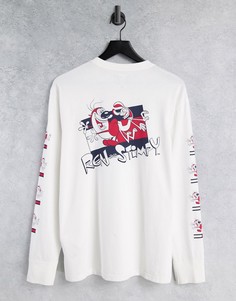 Белый лонгслив в стиле унисекс с принтом на спине Tommy Jeans X Ren & Stimpy