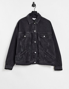 Объемная джинсовая куртка выбеленного черного цвета Topshop-Черный цвет