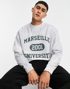 Oversized-свитшот с эффектом окрашивания спреем и французским принтом в университетском стиле (от комплекта) ASOS DESIGN-Серый