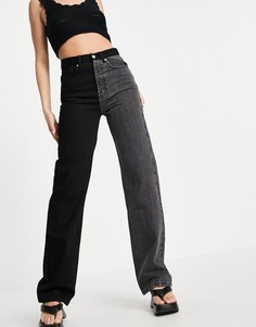 Черные выбеленные джинсы в стиле колор-блок с прямыми штанинами в стиле 90-х Topshop-Черный цвет