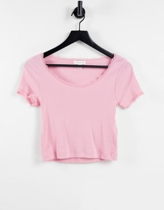Розовая футболка с круглым вырезом и кружевной отделкой Topshop-Розовый цвет