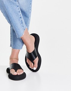 Черные кожаные сандалии с перемычкой между пальцами Topshop Pia-Черный цвет