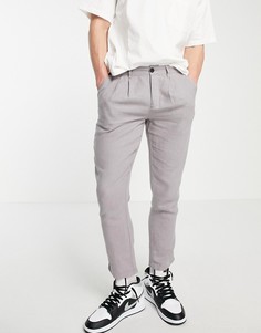 Серые льняные брюки-сигареты со складками ASOS DESIGN-Серый