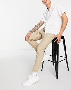 Бежевые брюки с добавлением льна на кулиске Only & Sons-Светло-бежевый