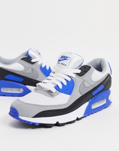 Белые кроссовки с синими вставками Nike Air Max 90-Белый