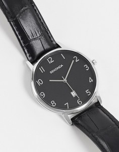 Мужские часы с черным циферблатом и кожаным ремешком Sekonda-Черный цвет