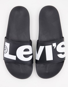 Черные шлепанцы с винтажным логотипом Levis-Черный цвет Levis®