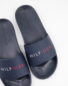 Черные шлепанцы с рельефным логотипом Tommy Hilfiger-Черный цвет