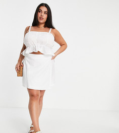 Белая мини-юбка с запахом из материала под лен ASOS DESIGN Curve-Белый