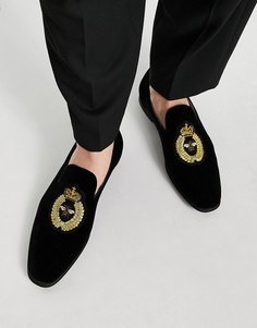 Черные бархатные лоферы с нашивкой ASOS DESIGN-Черный цвет