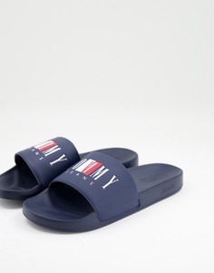 Темно-синие шлепанцы с текстовым логотипом Tommy Jeans-Темно-синий