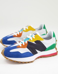 Белые кроссовки с разноцветными вставками New Balance 327-Белый
