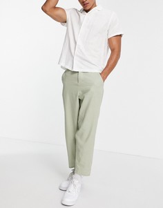 Шалфейно-зеленые зауженные брюки в стиле oversized с добавлением льна ASOS DESIGN-Зеленый цвет