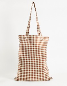Коричневая сумка-тоут в коричневую клетку в стиле ретро ASOS DESIGN-Коричневый цвет
