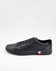 Черные кожаные кроссовки премиум-класса с маленьким флажком по бокам Tommy Hilfiger Vulc-Черный цвет